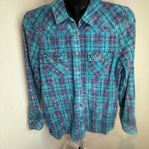 Rock & Republic Blue and Purple Casual Button Down Shirt (#239)